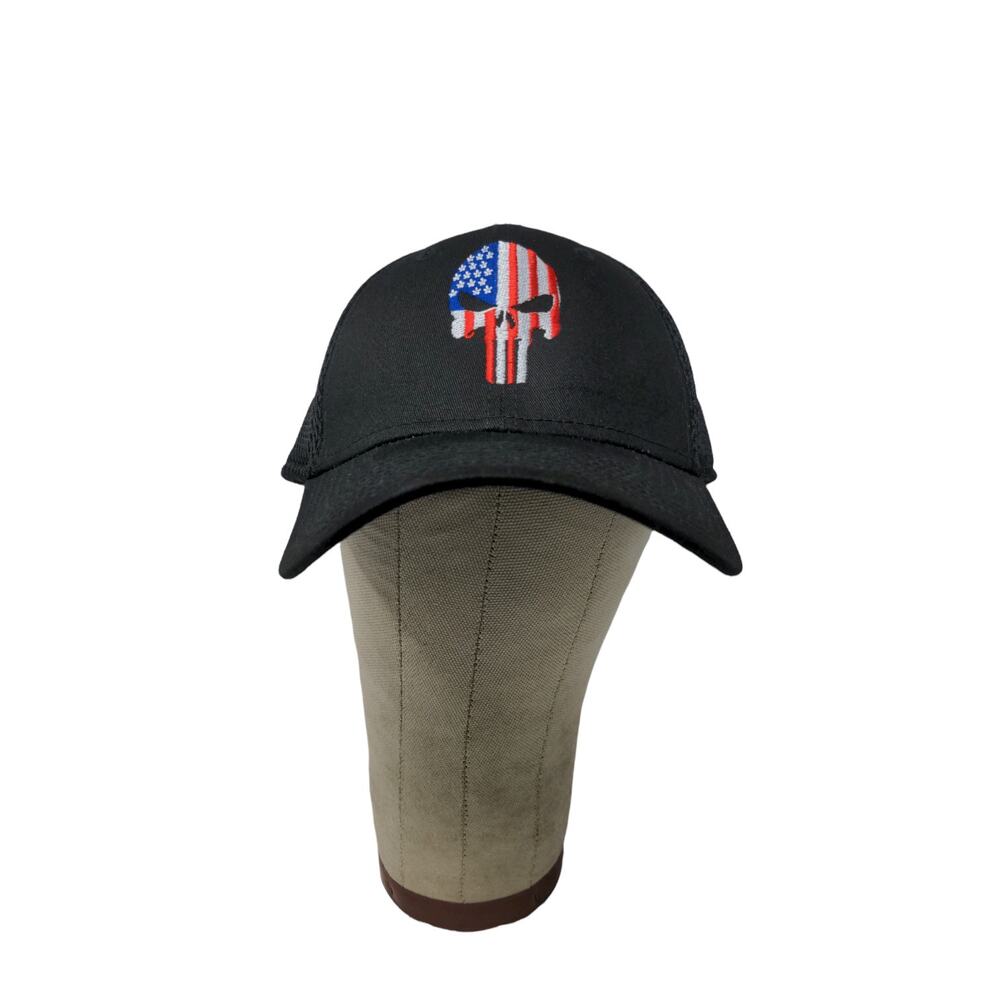 New Era 39Thirty Fitted Hat Size Large X Large Black Embroidered Patriotic Skull
